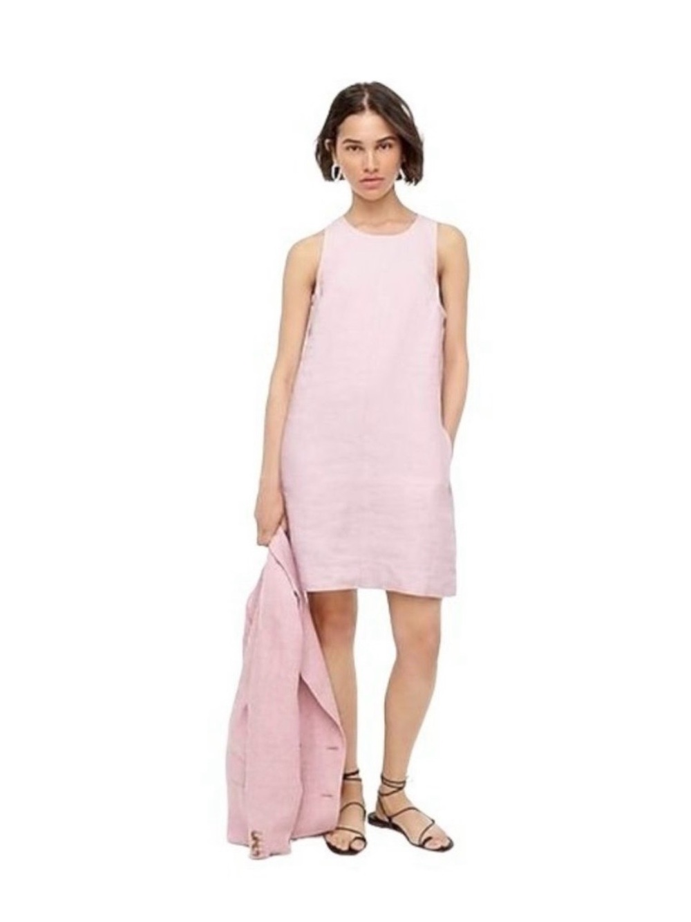 J.Crew Button back linen shift dress XS Pink 100%cotton long denim PINK